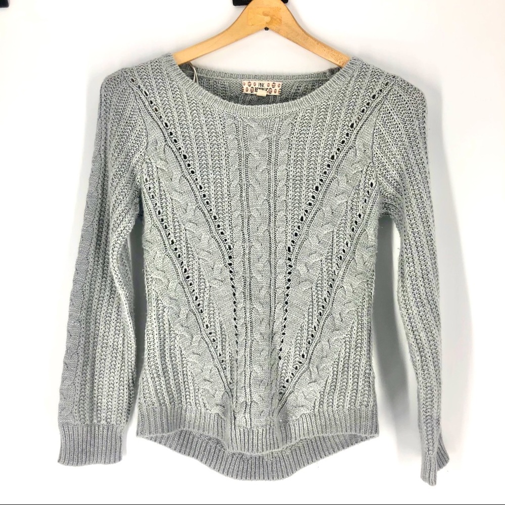 Pink Republic 14 Gray Sparkle Cable Knit Sweater